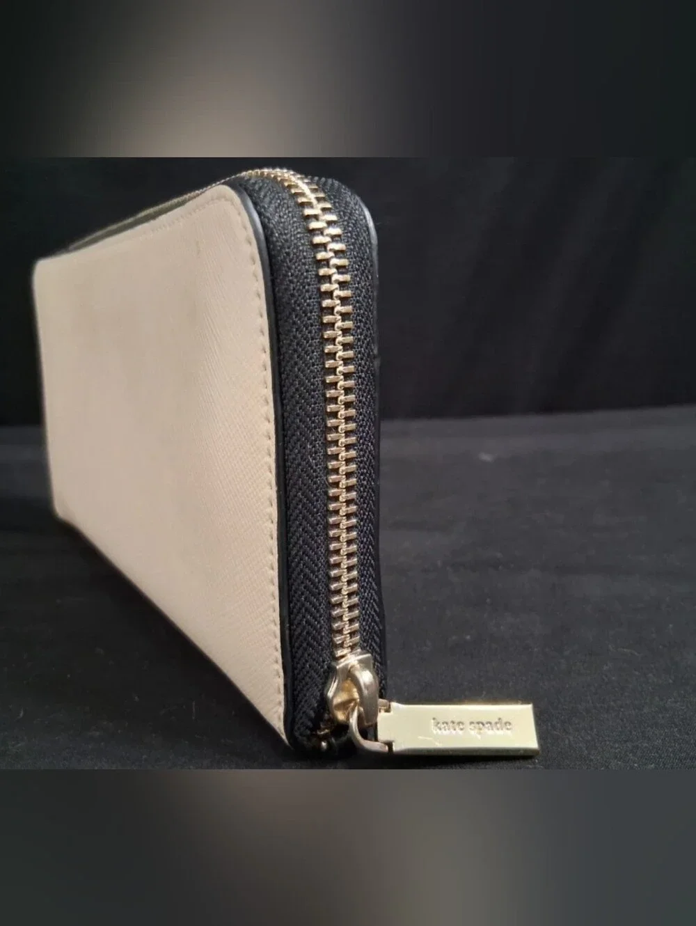KateSpade Staci Colorblock Large Continental Wallet Beige/Black Saffiano Leather